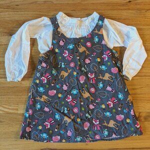 Playful Fox and Woodland Animals Jumper with white shirt Size 4